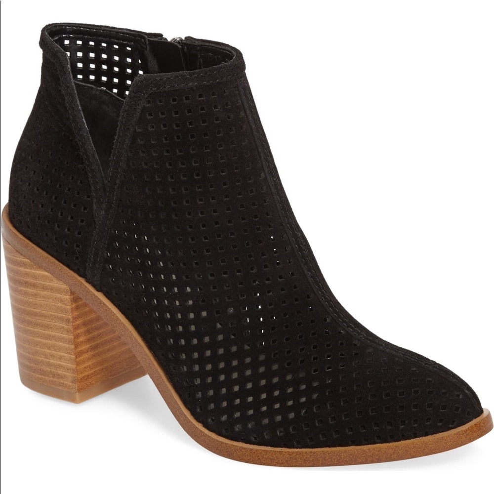 1. State Perforated suede bootie w/stacked heel